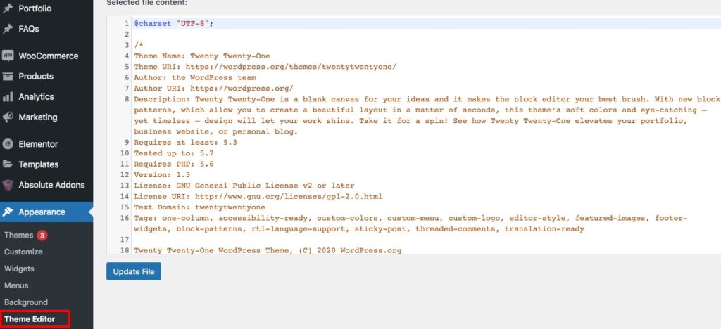 Fix syntax error in WordPress