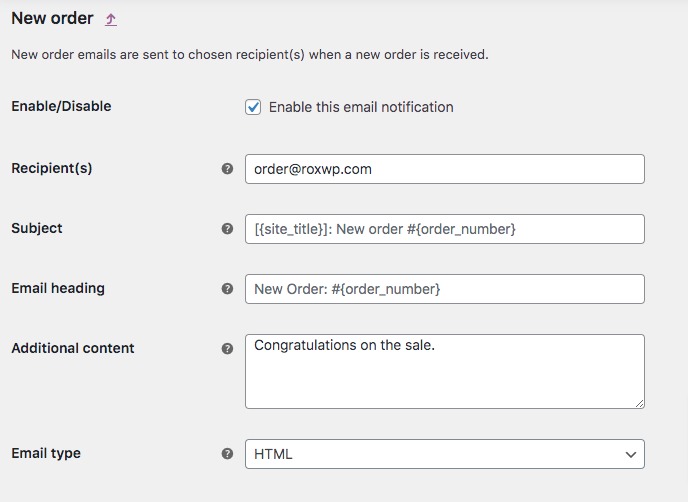 email notifications in WooCommerce