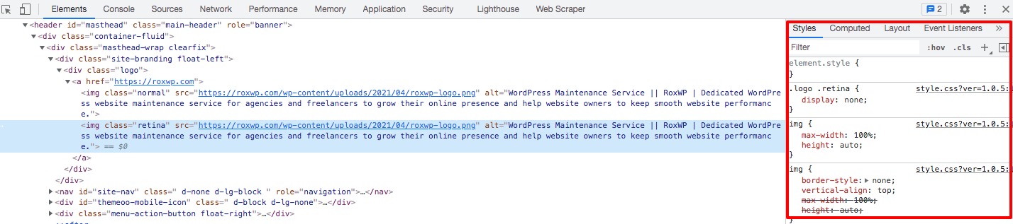 CSS using browser developer tool